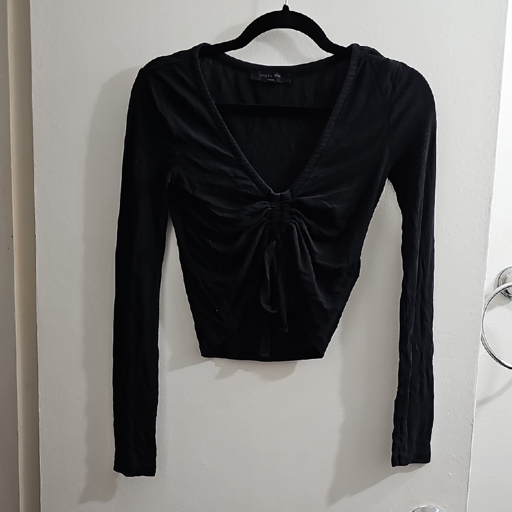 ALLSAINTS Black Long Sleeve V-Neck Top